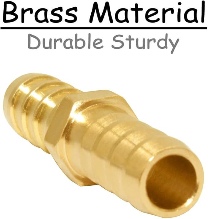 10PCS Brass 3/16" OD Barb Splicer Mender Hose Barb Fitting Straight 2-Way Union Garden Hose Repair Fittings for Water/Oil/Gas