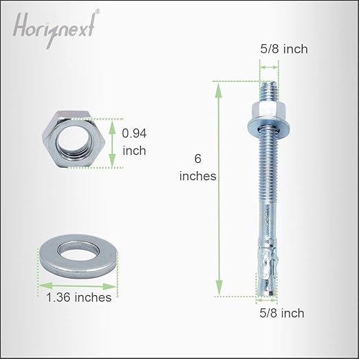 5/8"x 6" Wedge Anchor, for Cement and Concrete only, zinc-Plated Carbon Steel Screws and lag Bolts （ 10 pcs