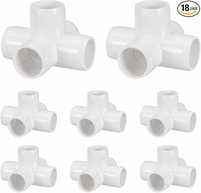 18Pcs 1" Elbow PVC Fitting, SCH40 5-Way Cross Furniture Grade PVC Pipe Fitting, DIY Corner Elbow Connector for Building Furniture, Greenhouse Frame Connection, Socket x Socket