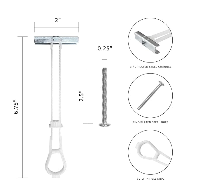 20-Pack 1/4"-20 Heavy Duty Quick Toggle Anchors with Bolts Set | for Drywall, Metal Studs, and Concrete Block | Holds 260+ Lbs. | 20 Toggles + 20 Bolts