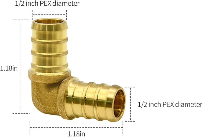 100 Pack 1/2" PEX Fittings, Brass PEX Elbow Fittings for PEX Tubing Pipe