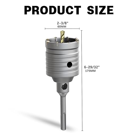 2-3/8" Concrete Hole Saw,60mm Masonry Hole Saw, with 110mm SDS Plus Shank Connecting Rod for Concrete Brick Cement Stone Wall Drilling Home Improvement