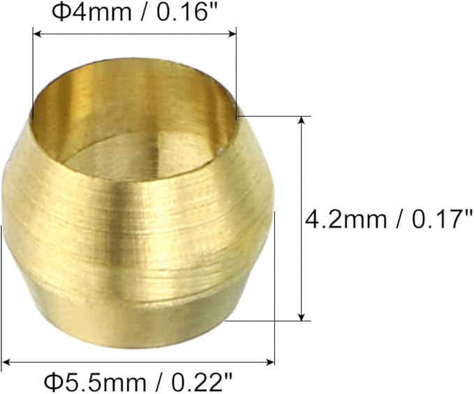 PATIKIL 4mm Tube OD Brass Compression Sleeves Ferrules, 50 Pack Brass Ferrule Fitting Brass Compression Fitting Assortment Kit for Air Water Gas Pipe