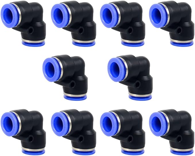 Elbow Push to Connect Fitting, 1/4" OD Pneumatic Air Line 90 Degree Quick Push Lock Adapter (Pack of 10)