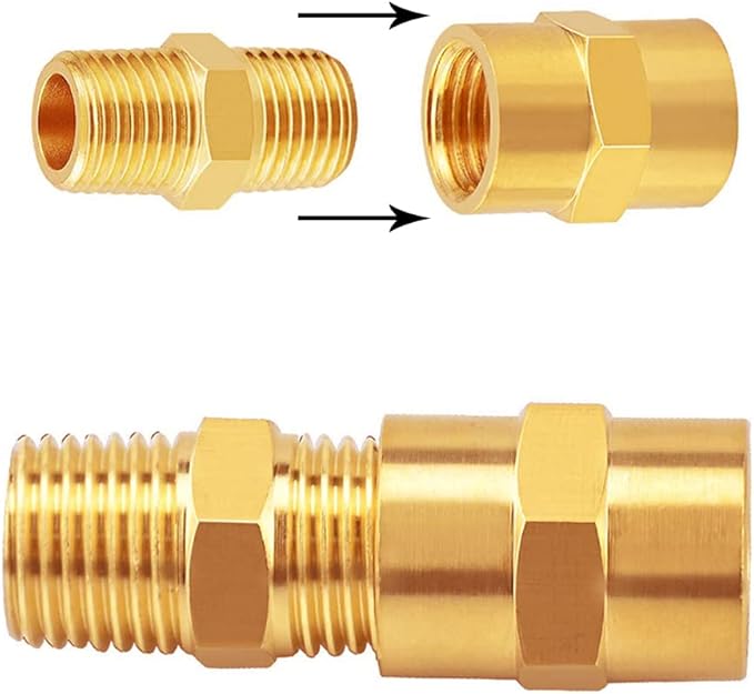 8PCS 1/8 Inch NPT Brass Hex Nipple Coupling 1/8" NPT x 1/8" NPT Female Threaded Equal Diameter Coupler Air Hose Pipe Fittings Adapter for Water/Oil/Gas