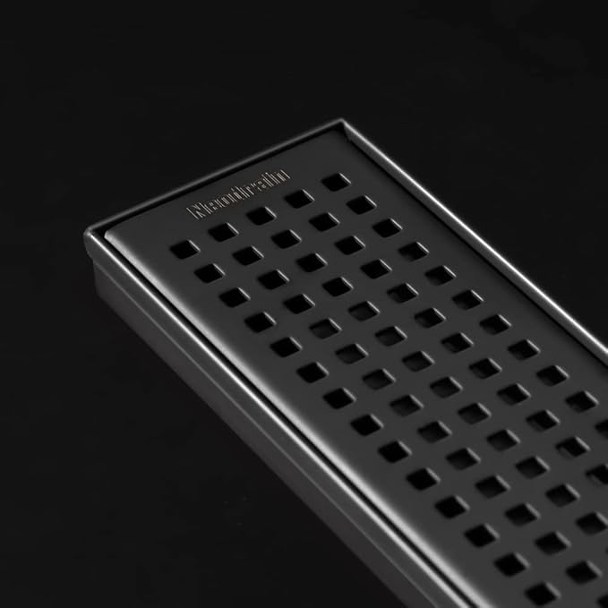 Neodrain 32-Inch Black Linear Shower Drain with Removable Quadrato Pattern Grate,Professional 304 Stainless Steel Rectangle Shower Floor Drain Manufacturer,Leveling Feet,Hair Strainer,Matte Black