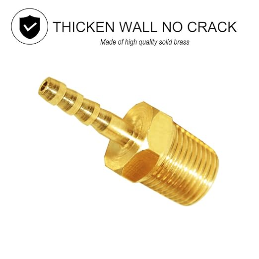 JoyTube Hose Barb Fittings 1/8" Barb to 3/8" NPT Male Thread Brass Metals Adapter Connector(5 Pcs)
