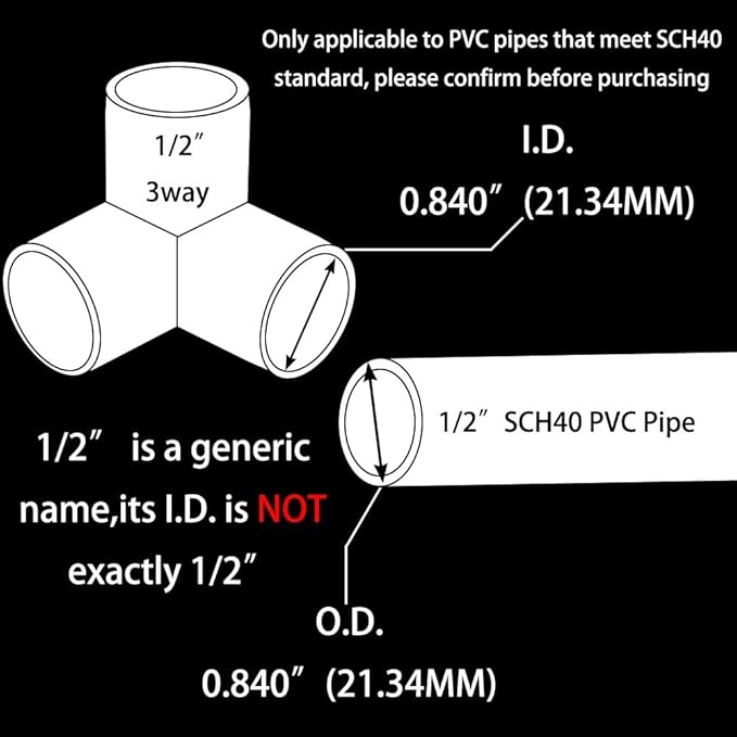 YSIL PVC Fittings Elbow Furniture Grade Connector 3 Way for DIY Structure and Frame,Fits Sch 40 PVC Pipes (10, 1/2 Inch)