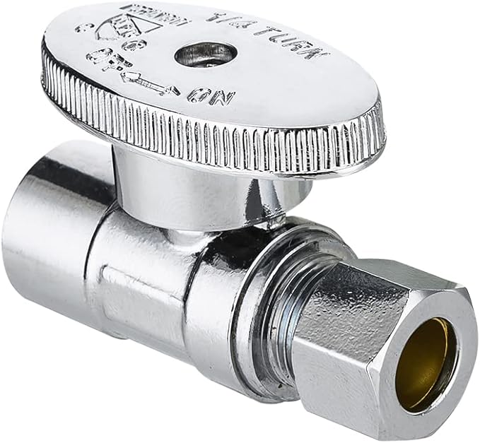 (Pack of 2) EFIELD Sweat 1/2" x 3/8" Compression Chrome 1/4-Turn Straight Stop Water Shut-off Ball Valve,(VALVE146-2PCS)