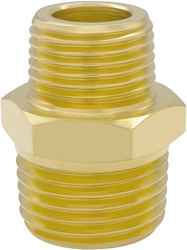 Hooshing 2PCS Brass Reducing Nipple 1/2" NPT to 3/8" NPT Male Thread Reducer Adapter Pipe Fitting