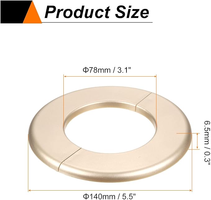 HARFINGTON 4pcs Wall Split Flange 78mm/3.1" Self-Adhesive Plumbing Cover Plates ABS Plastic Round Escutcheon Plate Buckle Design for Water Pipe Bathroom Kitchen Decoration, Gold Tone