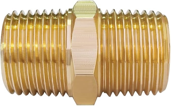 Hooshing 2PCS Hex Nipple 3/8" NPT x 3/8" NPT Male Thread Brass Pipe Fitting Equal Nipples Adapter for 5/8" ID Pipe Connector