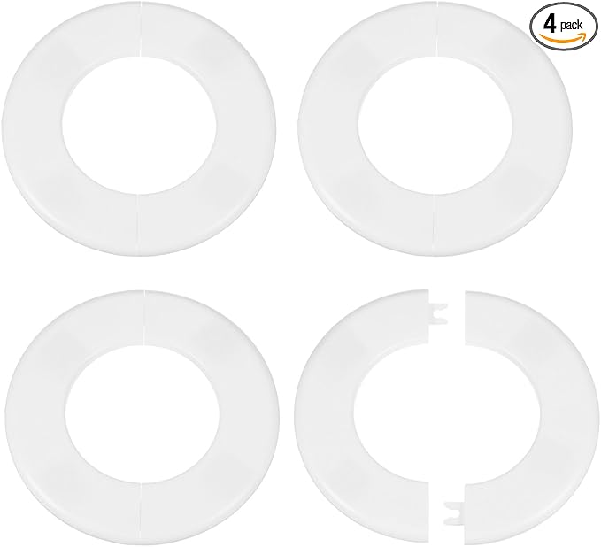 HARFINGTON 4pcs Wall Split Flange 78mm/3.1" Self-Adhesive Plumbing Cover Plates ABS Plastic Round Escutcheon Plate Buckle Design for Water Pipe Bathroom Kitchen Decoration, White
