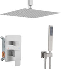 12 Inch Ceiling Mount Brushed Nickel Shower System Bathroom Luxury Rain Mixer Shower Combo Set Ceiling Rainfall Shower Head System (Contain Shower Faucet Rough-in Valve Body and Trim Kit)