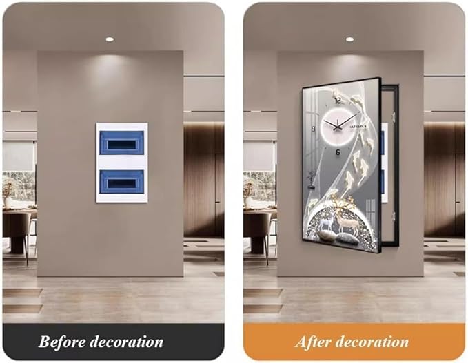 Fuse Box Cover Cabinet, Breaker Box Cover, Decorative Painting of Electricity Meter with Clock, Wall Mounted Hide Electrical Panel Cover Decorative,A,50x100cm