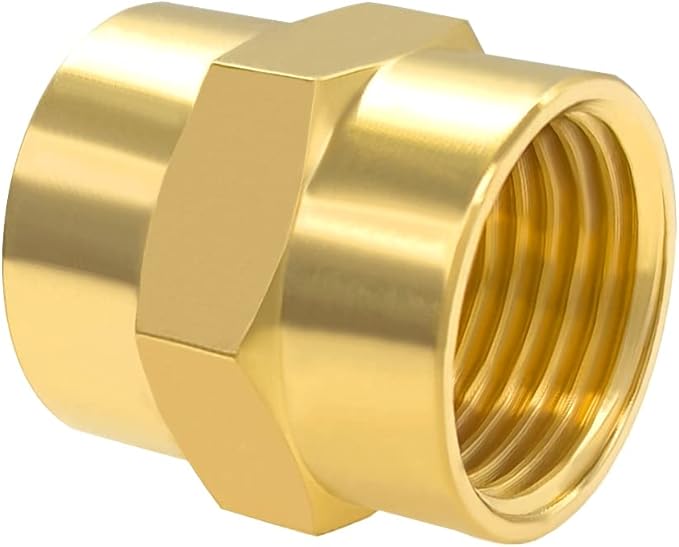 Hooshing 5PCS Brass Pipe Fitting Air Hose Fittings Coupling 1/2" x 1/2" NPT Female Coupler Hex Head Pipe Fitting