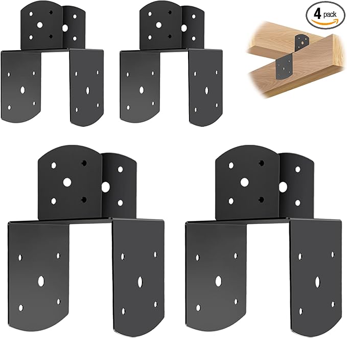 4 Pcs 4"x 6" Deck Post Caps Tie Brackets ,Ineer Size(3.6"x 3.6") 14 Gauge Post Base Steel Post Anchor Connector Support Fence Post Brackets for Posts to Wood