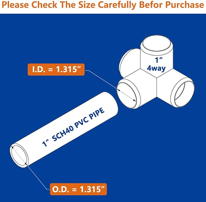 1" PVC Fittings 4 Way (10-Pack) Furniture Grade, Elbow Connector, Heavy Duty for DIY Furniture, Frames, UV Resistant - Compatible with 1" Schedule 40 PVC Pipes‌