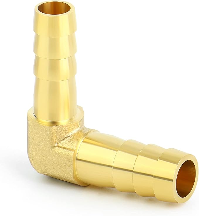 GASHER 10 Pieces Brass Hose Barb Reducer, 3/8 Inch to 5/16 Inch ID 90 Degree L Right Angle Elbow With 20 Hose Clamps, Reducer Splicer Fitting for Fuel/Air/Water/Oil/Gas/WOG