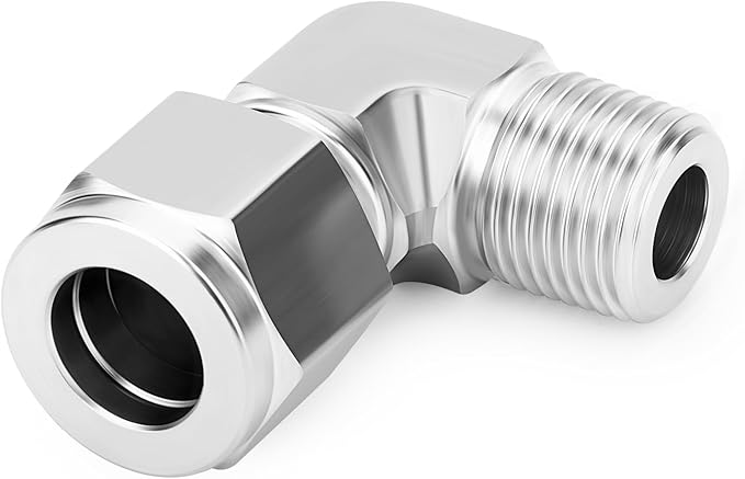 TAISHER 1PCS 316 Stainless Steel 90 Degree Compression Tube Pipe Fitting Connector, 1/2" Tube OD x 1/4" NPT Male Adapter