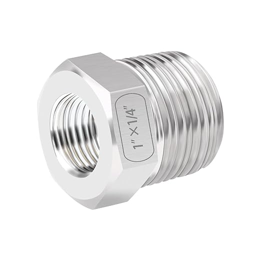 Quickun Stainless Steel Reducing Hex Bushing, 1" Male NPT to 1/4" Female NPT, Reducer Bushing Pipe Hose Fitting(Pack of 1)