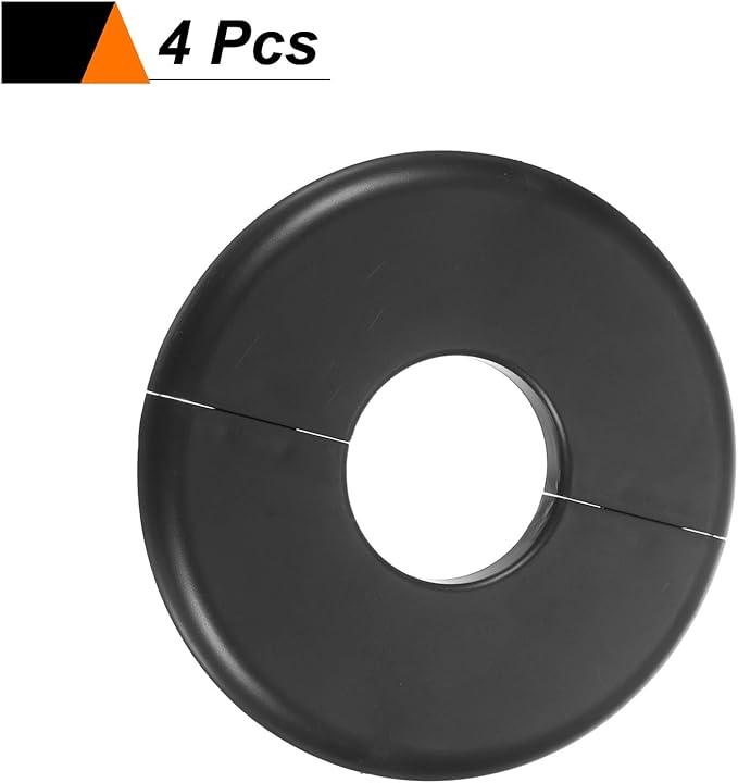 HARFINGTON 4pcs Wall Split Flange 33.5mm/1.3" Self-Adhesive Plumbing Cover Plates ABS Plastic Round Escutcheon Plate Buckle Design for Water Pipe Bathroom Kitchen Decoration, Black