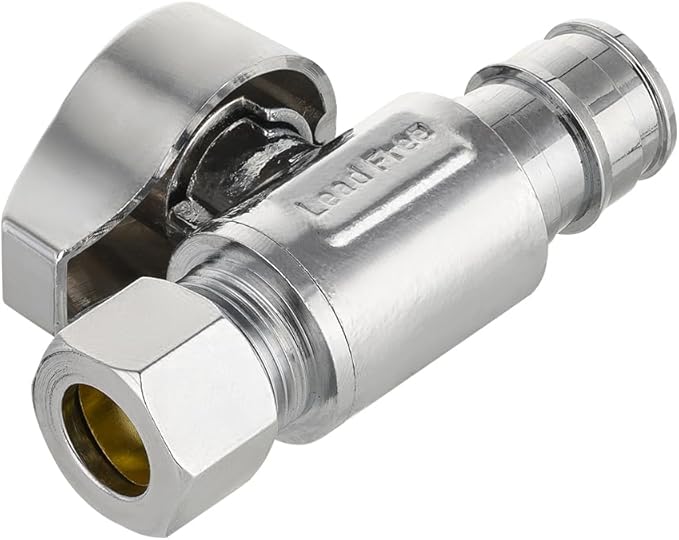 Pro 15-Pack EFIELD Stop Valve Pex-A 1/4 Turn Straight Stop Valve 3/8" OD Compression X 1/2" Pex Expansion, Chrome Plated LF Brass, Heavy Duty,(VALVE381)