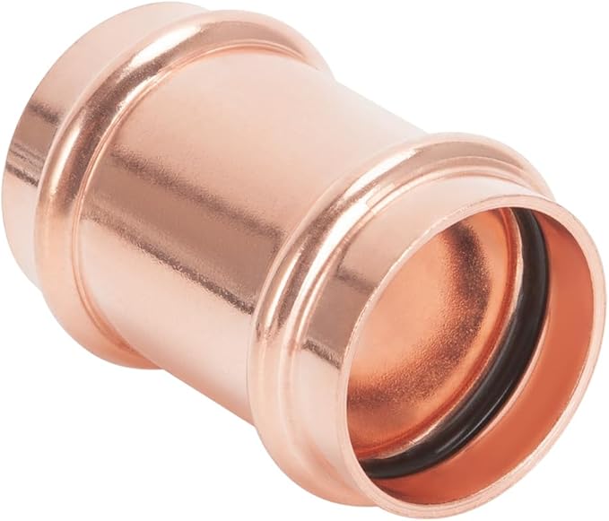 Copper Press Fittings 1/2 inch Coupling No Stop Zero Lead P x P Plumbing Fittings for Residential Commercial 10-Pack