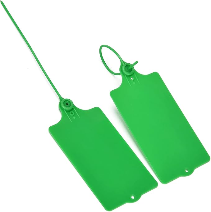 100 Plastic Tags Shipping Tags Water Proof Tags for Labeling Shipping Labels Security Seals Writable Marker Ties Hanging Tags Storage Tag with One Marker Pen (Green)