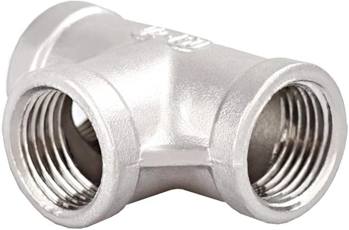 Beduan 1/2" Tee Female NPT T Shaped 3 Way Cast Pipe Fitting - Stainless Steel 304 (Pack of 2)