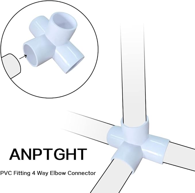 1-1/2“ Tee PVC Fitting 4 Way Elbow Connector, Furniture Grade 90 Degree Elbow Side Outlet, PVC Corner Fittings for Building Furniture Greenhouse Shed Pipe Fittings Tent Connection (Pack of 8)
