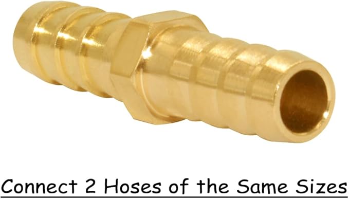 8PCS Brass 5/16"OD Barb Splicer Mender Hose Barb Fitting Straight 2-Way Union Garden Hose Repair Fittings for Water/Oil/Gas