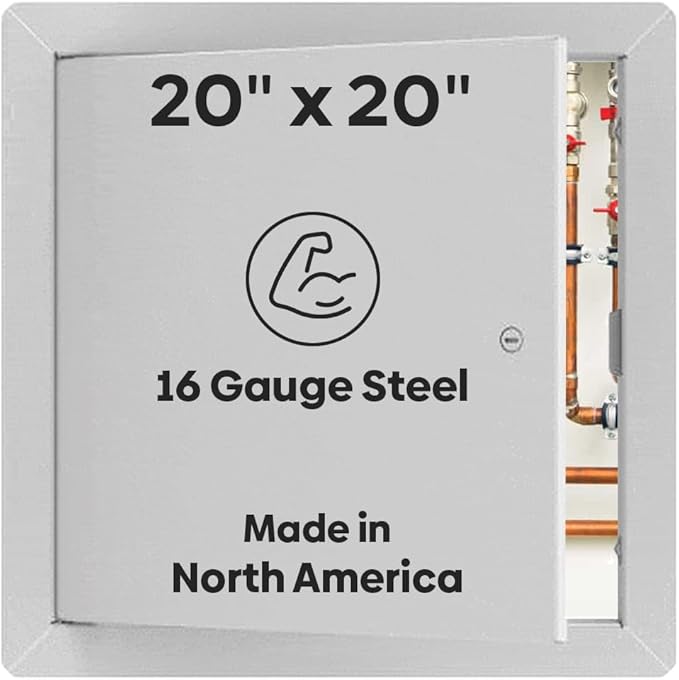 Best 20" x 20" Universal Access Panel – Flush Steel Door with Exposed Flange for Walls or Ceilings, 16-Gauge Cold Rolled Steel Frame, Screwdriver Cam Latch, White Powder-Coat Primer Finish, BA-UAP