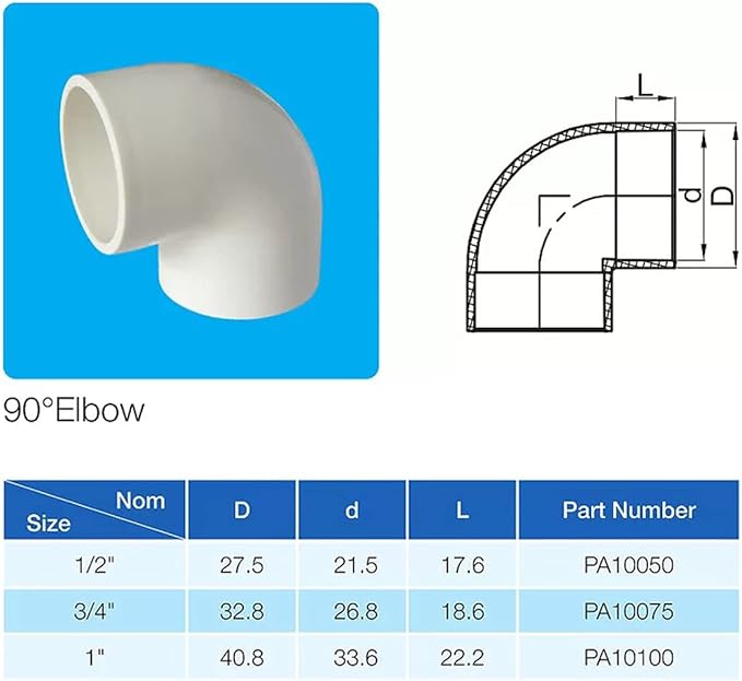 Rainbow Dream 1/2-Inch 90 Degree PVC Pipe Elbow - 15 Pack, White