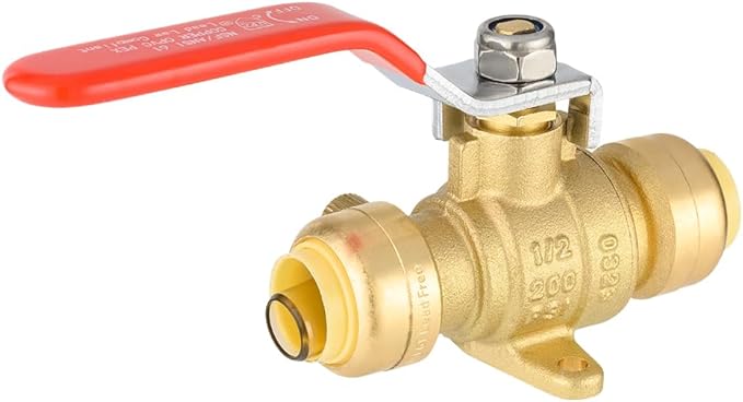 EFIELD 1/2 Inch Push-Fit Full Port Drop Ear Brass Ball Valve with Drain, Plumbing Fittings For Copper, Pex, Cpvc Pipe,(PF-VALVE070)