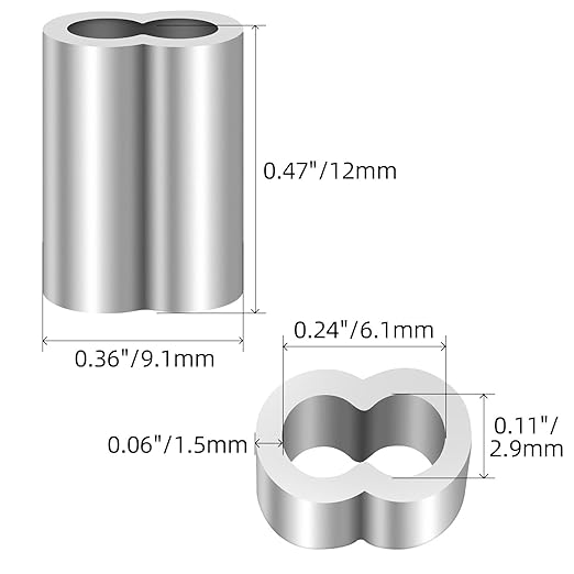 3/32"(2.5mm) Aluminum Crimping Loop Sleeve, Wire Rope Sleeve, Cable Crimps Sleeves, Cable Ferrules for Wire Rope and Cable Line End, 150 PCS