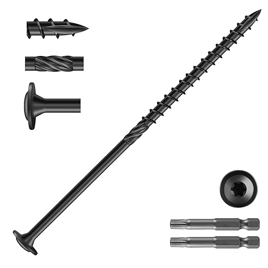 #14 x 6 Inch Lag Screws (48Pcs) 2lb. Structural Wood Screw, Black, Carbon Steel, Washer Head, Rust Resistant epoxy Coated, T30 Star Bit