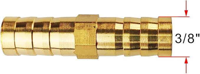 2PCs 3/8" Brass Hose Barb Fitting Straight Shape Barbed Splicer Mender Union Fitting with 4PCs Hose Clamp for Oil Water Air