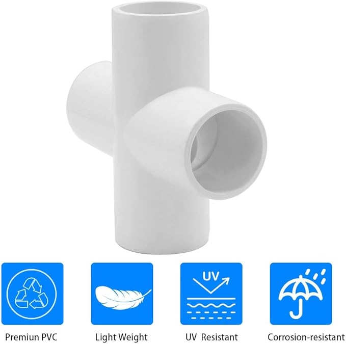 YSIL 1/2 Inch PVC Cross Fitting Elbow Furniture Grade Connector 4 Way Cross 5Pcs for DIY PVC Structure and Frame,Fits 1/2" Sch 40 Pipes