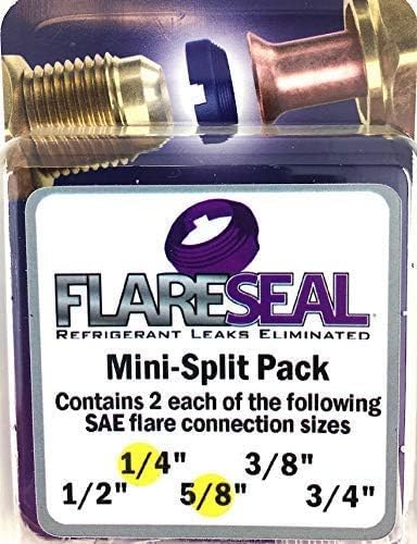 FlareSeal® Model MSP-0410 Leak Free SAE Flare Connections - Refrigerant Leaks Refrigeration, HVAC, Ductless, Schrader Valve or Mini Split Applications (1/4", Mini Split Pack - (2) 1/4" and (2) 5/8")