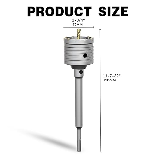 2-3/4" Concrete Hole Saw,70mm Masonry Hole Saw, with 220mm SDS Plus Shank Connecting Rod for Concrete Brick Cement Stone Wall Drilling Home Improvement