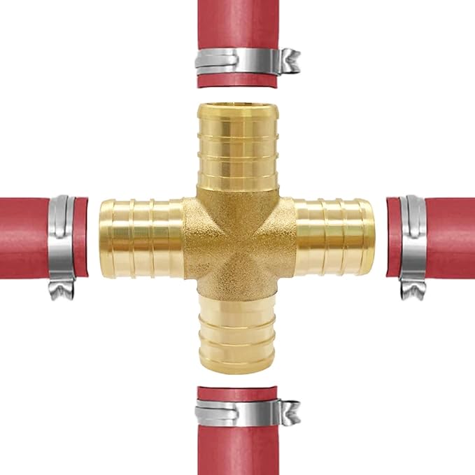 28PCS LF Brass 1/2 Inch PEX Coupling Barb Crimp Pipe Tube Fitting Kit (8PCS Straight + 8PCS Elbow + 8PCS Tee + 4PCS 4-Way)