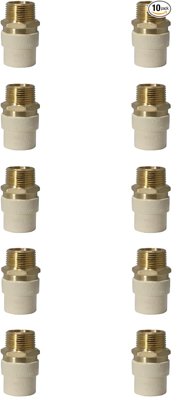 10 Pieces 3/4" Male NPT x 3/4" CPVC Adapter, 3/4" CPVC Male Adapter, Brass, 10 Packs