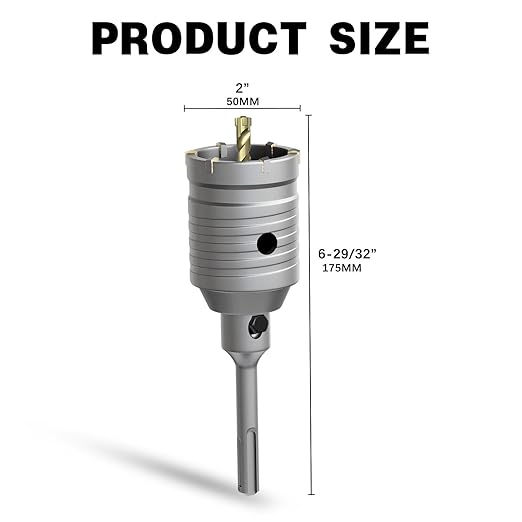 2" Concrete Hole Saw,50mm Masonry Hole Saw, with 110mm SDS Plus Shank Connecting Rod for Concrete Brick Cement Stone Wall Drilling Home Improvement