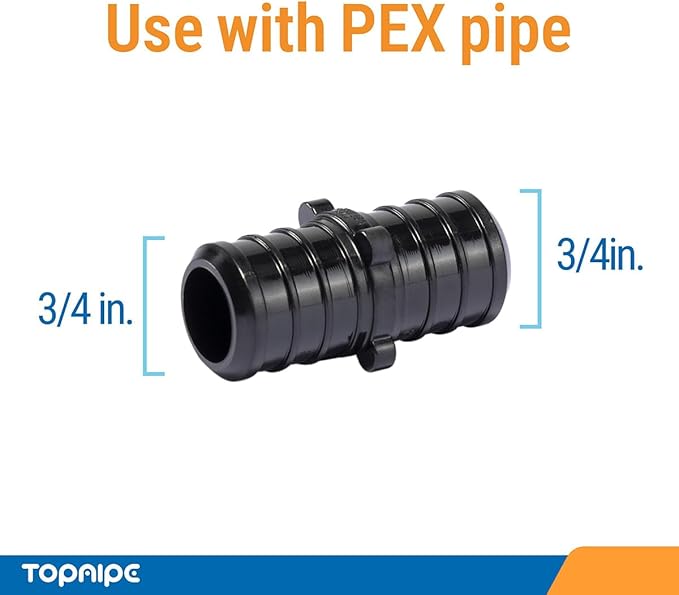 (Pack of 10) Topaipe 3/4 Inch PEX Poly Crimp Coupling, PPSU Crimp Coupling for Pipe, Plumbing Fittings, Poly Full Flow Fittings for PEX Tubing, ASTM F2159