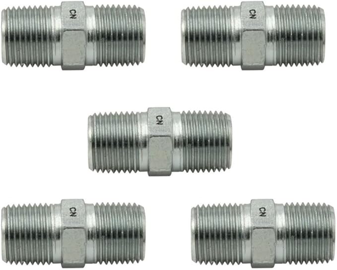 3/8" NPTF Male x 1/4" NPTF Male Hex Nipple Fitting Joiner/Adapter Union for Pipe Thread (5-PACK) | 5404-06-04