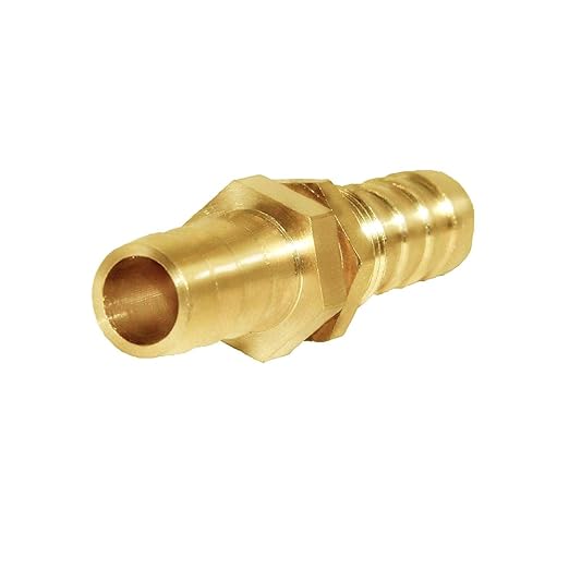 Joywayus 2pcs 1/4'' Hose Barb Thru-Bulk Head Hex Union Brass Fitting with Flat Washer Gasket Water/Fuel/Air