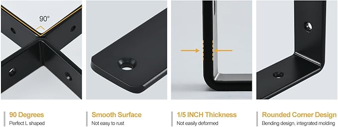 8 Pack - L 8" x H 6" x W1.5, 5mm Thick Black L Shelf Bracket, Iron Shelf Brackets, Metal Shelf Bracket, Industrial Shelf Bracket, Floating Shelf Bracket, Shelf Supports with Screws
