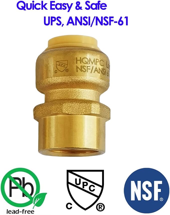 HQMPC Pex Fitting 1/2" Female Npt x 1/2" Straight Coupling Push Fit PEX Fittings Female, Push-to-Connect Copper, CPVC, No Pb Brass Plumbing Fittings (12, 1/2")