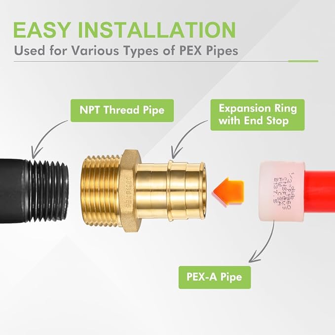 2 Pack Brass Expansion Male Adapter, 1 Inch Male NPT to 1 Inch PEX-A Brass Expansion PEX-A Fittingse,NSF/ANSI 61 NSF 372 Certificate, ASTM F1960 Certified
